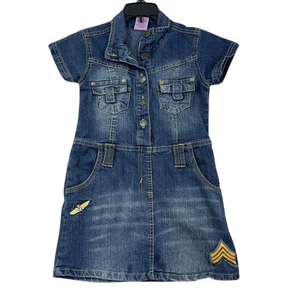 Girls Denim Dress Youth Girls Size 6X Blue Jean Short Sleeve Button Front